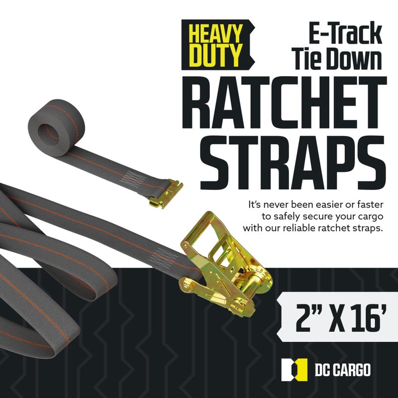 DC Cargo Mall E Track Ratchet Straps, Heavy Duty Cargo Tie-Down E Track Straps 2" x 16', (4 Pack, Grey) E Track Spring Fittings Tie Down Motorcycle, Vans, Trucks, Trailers - Image 2